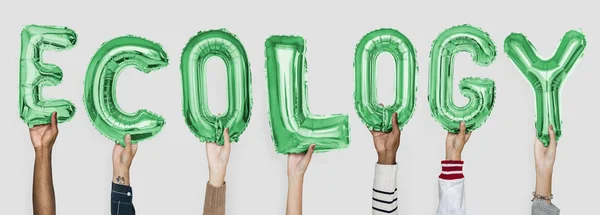 Hands Showing Ecology Balloons Word — Stock Photo, Image