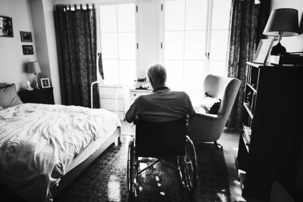 Senior Man Sitting Wheelchair Alone — Stock Photo, Image