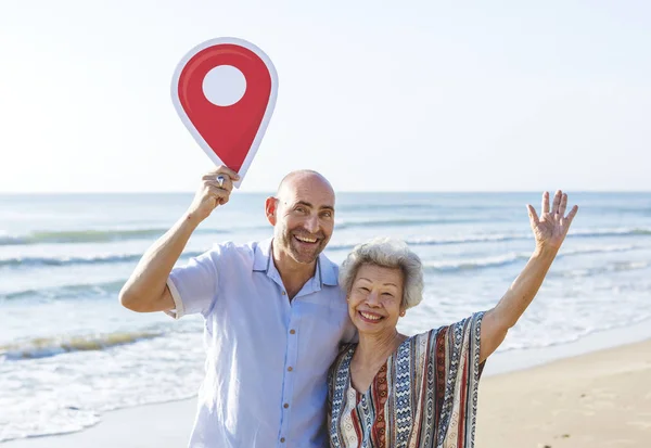 Mature Mother Son Beach — Stock Photo, Image