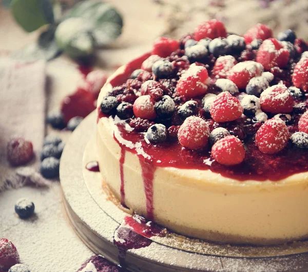 Frische Beeren Käsekuchen Lebensmittel Fotografie Rezeptidee — Stockfoto