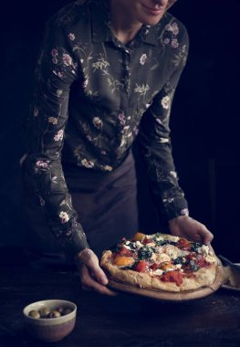 Serving pizza food photography recipe idea clipart
