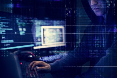 Hacker bilgisayar kodları ile kullanarak çalışma