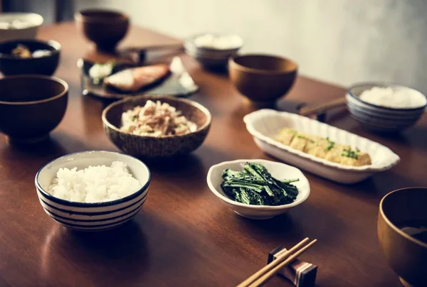 Comida Japonesa Mesa Madera —  Fotos de Stock