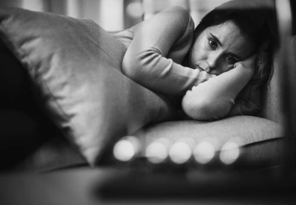 Depressed Woman Bed — Stock Photo, Image