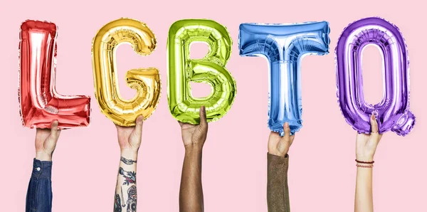 Globos Del Alfabeto Del Arco Iris Que Forman Palabra Lgbtq —  Fotos de Stock