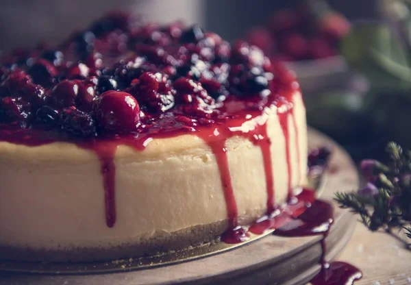 Frische Beeren Käsekuchen Lebensmittel Fotografie Rezeptidee — Stockfoto