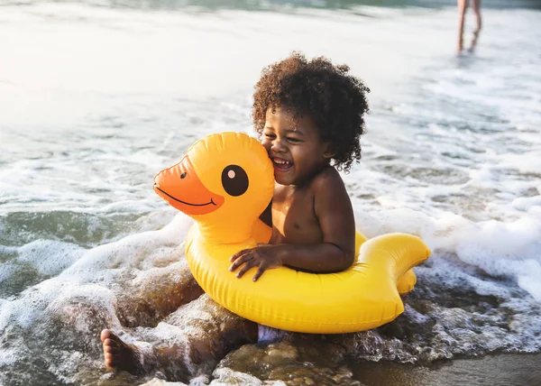African Little Boy Playing Beach — Stock Photo, Image