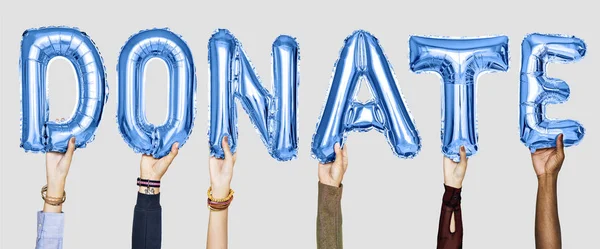 Blue Alphabet Balloons Forming Word Donate — Stock Photo, Image