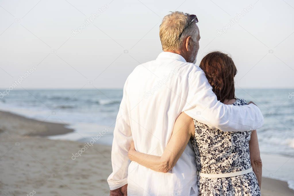 A senior couple on the beach