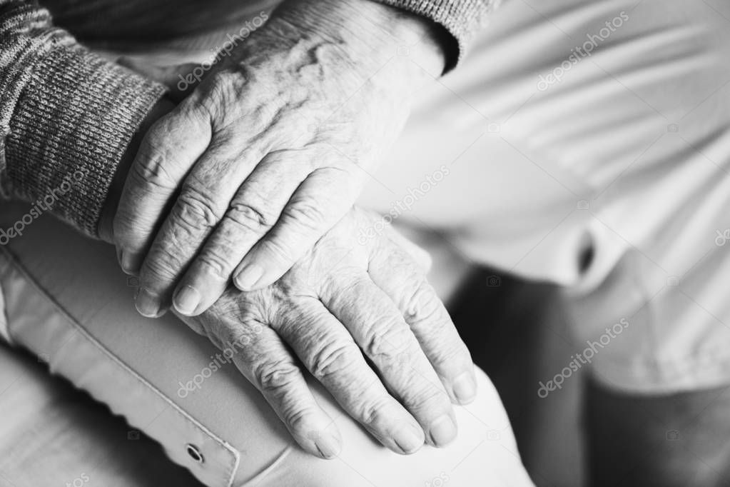 Closeup of wrinly elderly hands