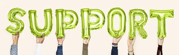 Green Alphabet Balloons Forming Word Support — Stock Photo, Image