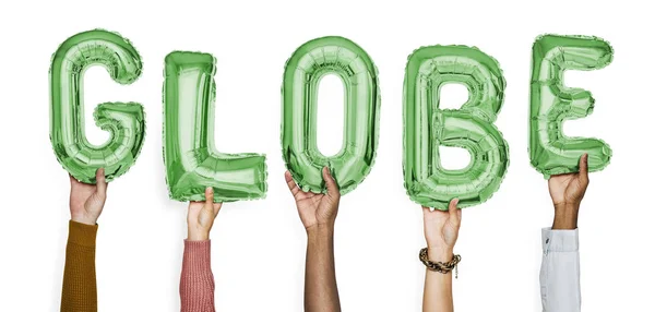 Hands Showing Globe Balloons Word — Stock Photo, Image