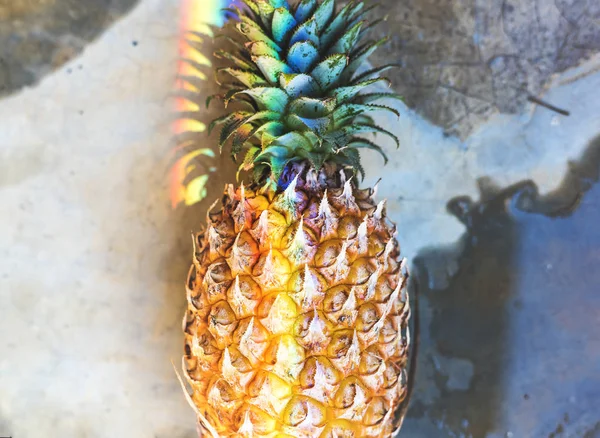 Closeup Fresh Pineapple Rainbow Prism Light — Stock Photo, Image