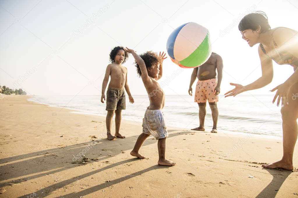 African family enjoying the beach