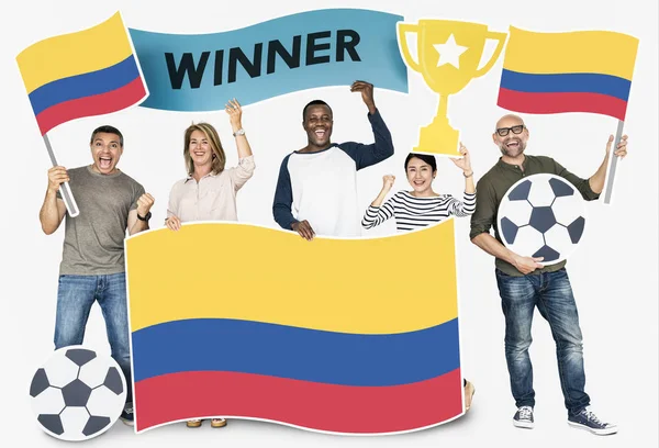 Fans Football Divers Tenant Drapeau Colombie — Photo