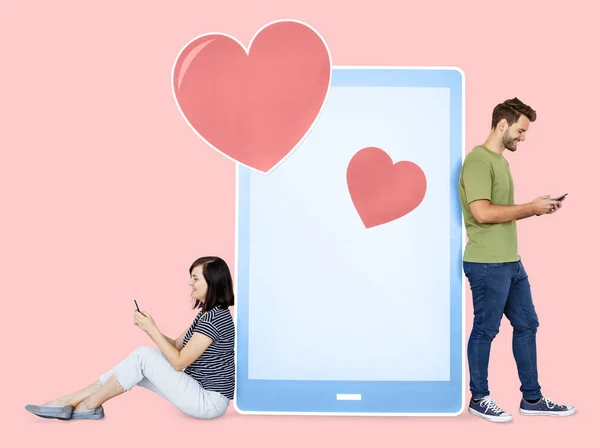 Couple Texting Loving Message Each Other — Stock Photo, Image