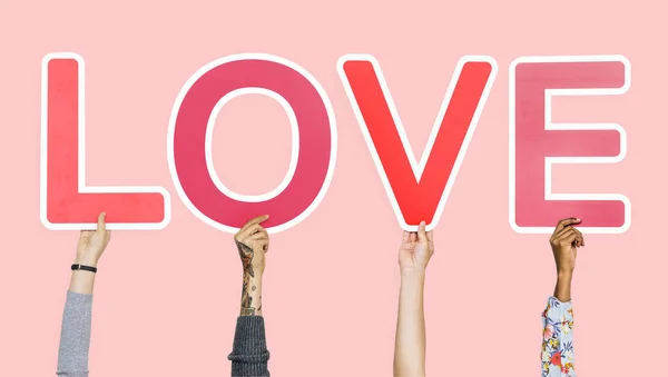 Handen Met Het Woord Liefde — Stockfoto