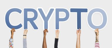 Kelime şifre oluşturan mavi mektupları holding eller