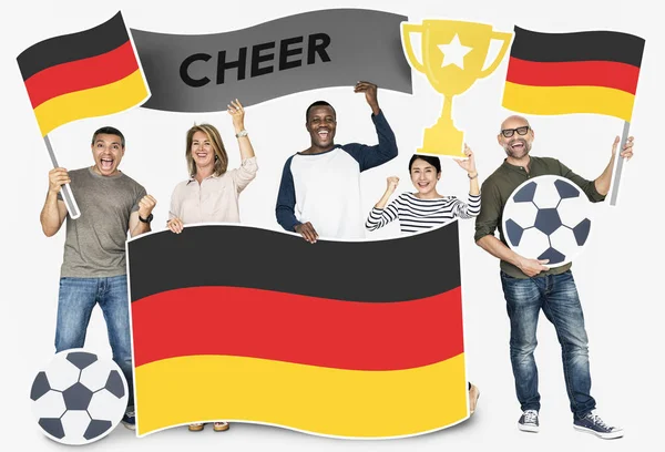 Diversos Aficionados Fútbol Con Bandera Alemania — Foto de Stock