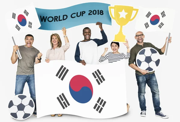 Diversos Fãs Futebol Segurando Bandeira Coreia — Fotografia de Stock