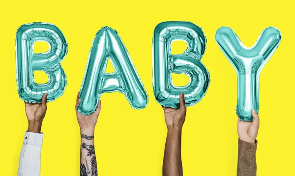 Χέρια Δείχνουν Μωρό Μπαλόνια Λέξης — Φωτογραφία Αρχείου