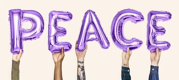 Paarse Alfabet Ballonnen Vormen Het Woord Vrede — Stockfoto
