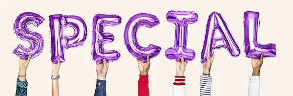 Purple Alphabet Balloons Forming Word Special — Stock Photo, Image