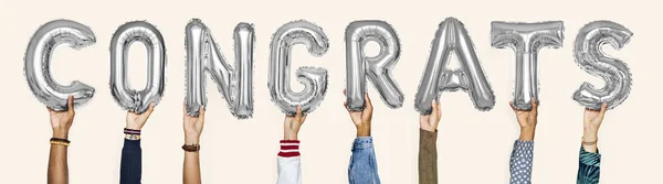 Silver Gray Alphabet Balloons Forming Word Congrats — Stock Photo, Image
