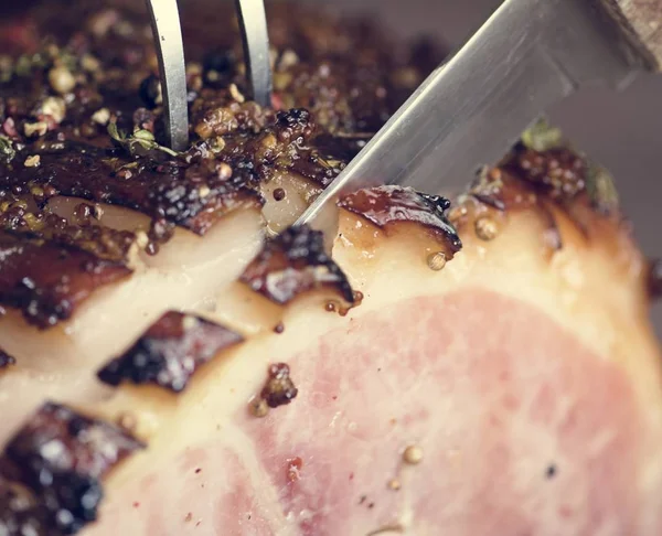 Close Baked Ham Food Photography Recipe Idea — Stock Photo, Image