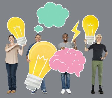 Mutlu insanlar yaratıcı bir fikir kavramı gösteren