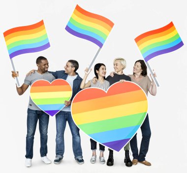 LGBT kalpler tutan mutlu farklı kişi
