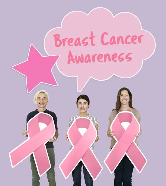 Kvinnor Innehar Bröstcancer Medvetenhet Band — Stockfoto