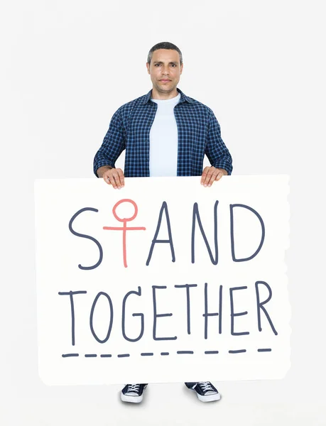 Man Holding Stand Together Signboard — Stock Photo, Image