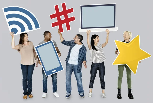 Group Diverse People Holding Technological Icons — Stock Photo, Image