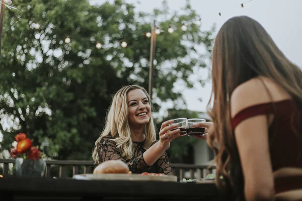 Meninas Bonitas Tendo Algum Vinho — Fotografia de Stock