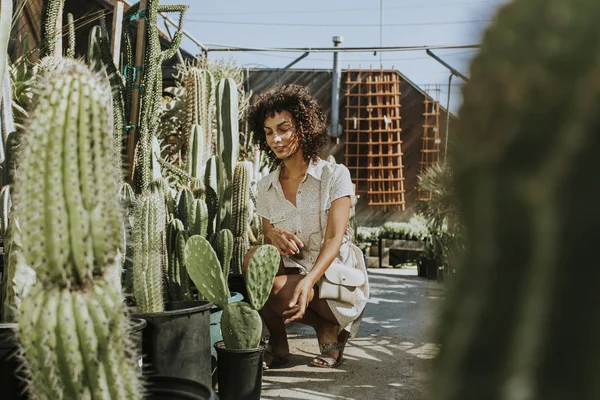 Wanita Cantik Taman Kaktus — Stok Foto