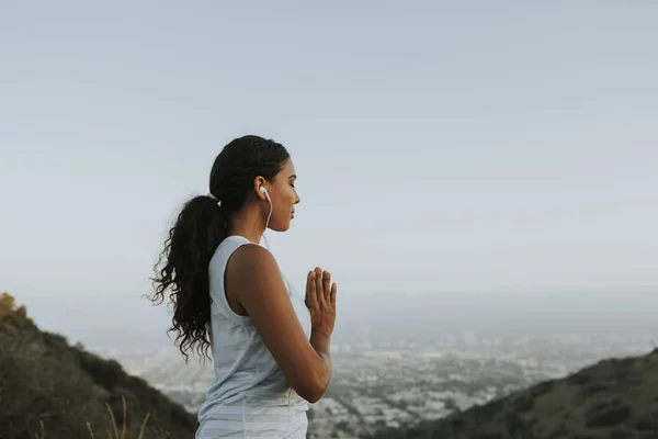 Woman Practicing Yoga Relaxation — Stock Photo, Image