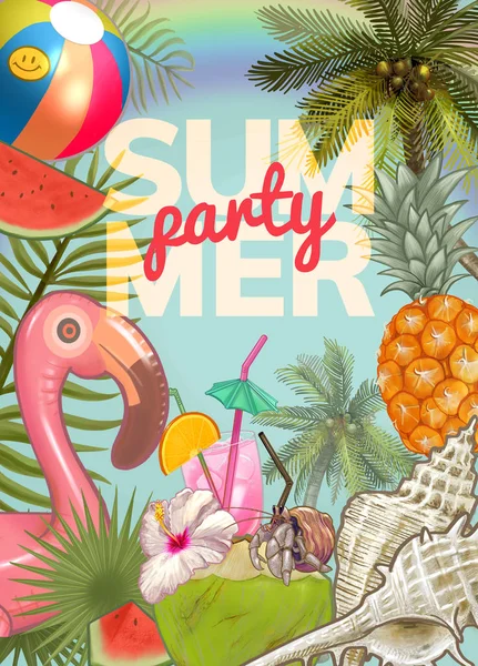 熱帯の夏のパーティー招待状デザイン — ストック写真