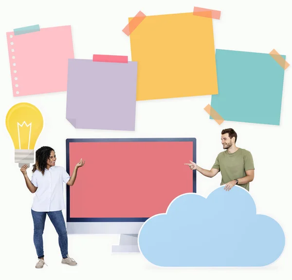 Lidé Drží Myšlenky Cloud Computingu Ikony — Stock fotografie