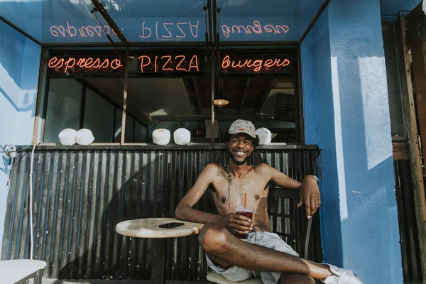 Shirtless Man Sitting Cafe — Stock Photo, Image