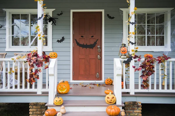Zucche Halloween Decorazioni Fuori Casa — Foto Stock