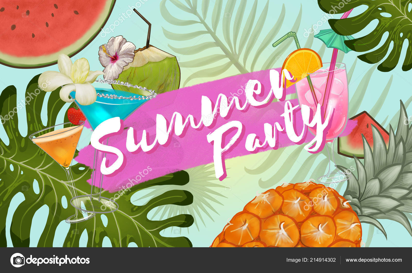 Tropical Summer Party Invitation Design Stock Illustration by ©Rawpixel  #214914302, image size:1600x1060