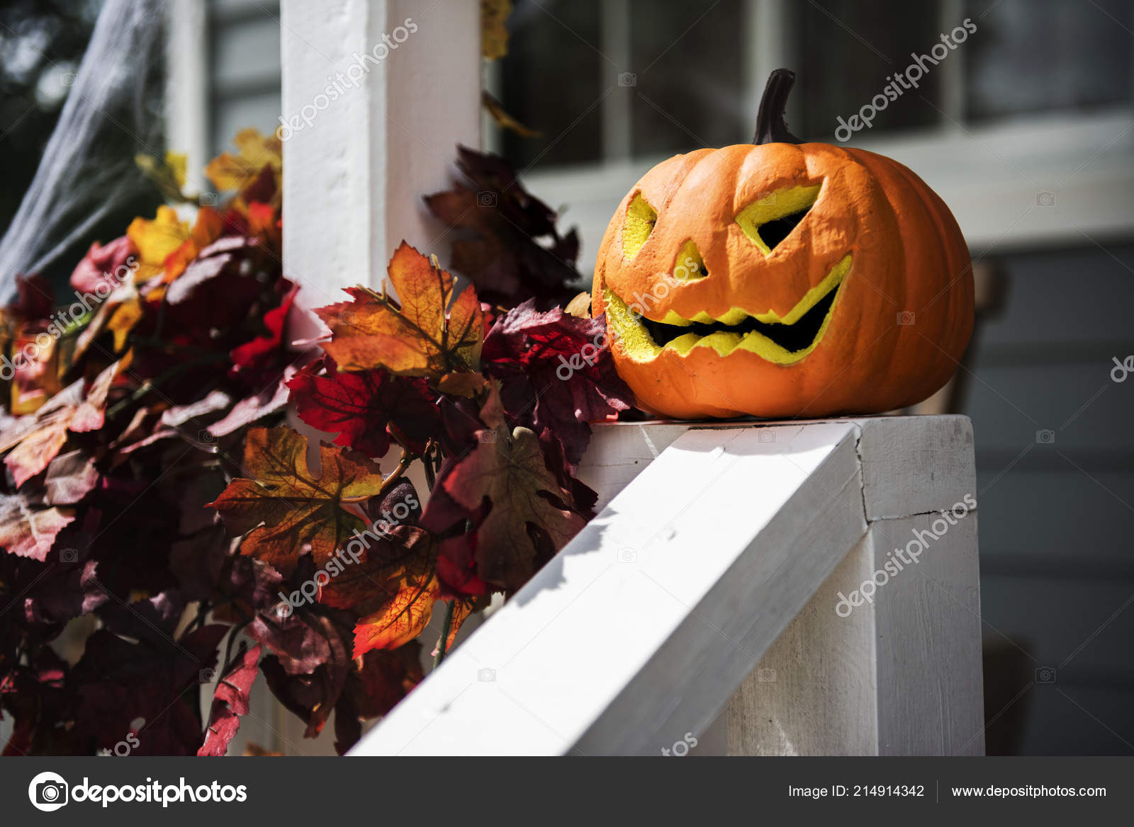 Halloween Pumpkins Decorations House Stock Photo