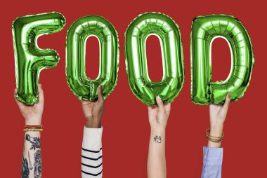 Gıda balonlar kelime gösteren eller