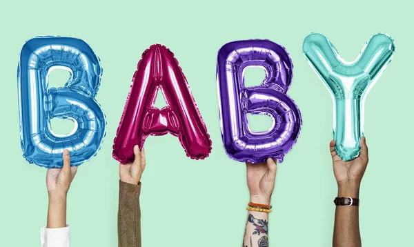 Manos Mostrando Palabra Globos Bebé — Foto de Stock