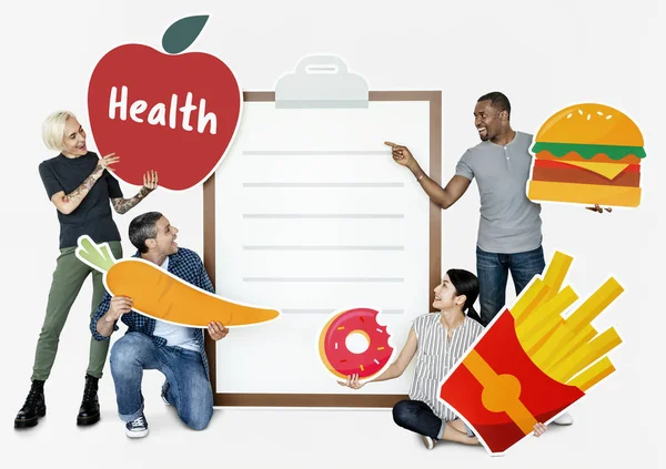 Group Diverse People Healthy Food Icons — Stock Photo, Image
