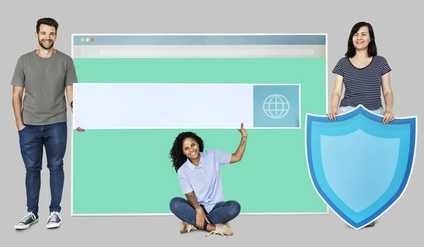 People Holding Icons Related Theme Internet Security — Stock Photo, Image