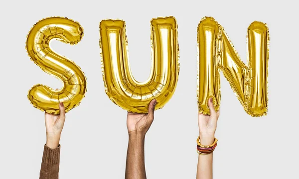 Güneş Balonları Kelime Gösteren Eller — Stok fotoğraf