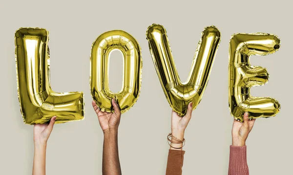 Hands Showing Love Balloons Word — Stock Photo, Image