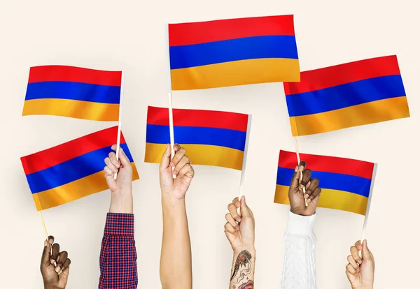 Handen Zwaaien Vlag Van Armenië — Stockfoto